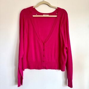 Babaton Aritzia Hot Pink Cotton Blend Cardigan Sweater | Size M
